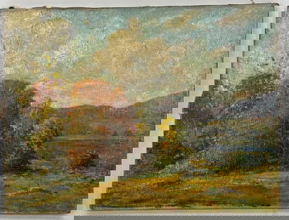 AMERICAN SCHOOL (Early 20th Century,), Impressionist landscape., Oil on canvas, 12" x 16". Unframed.: AMERICAN SCHOOLEarly 20th CenturyImpressionist landscape. Unsigned.Oil on canvas, 12" x 16". Unframed.
