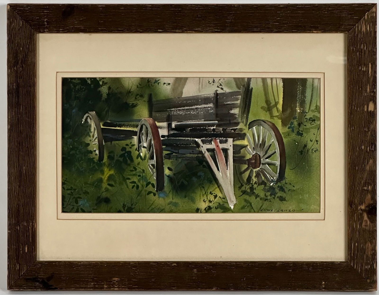 JAMES PHILIP FERIOLA (New York/New Jersey, 1925-1998), Hitch wagon., Watercolor, 7" x 13". Framed (1 of 3)