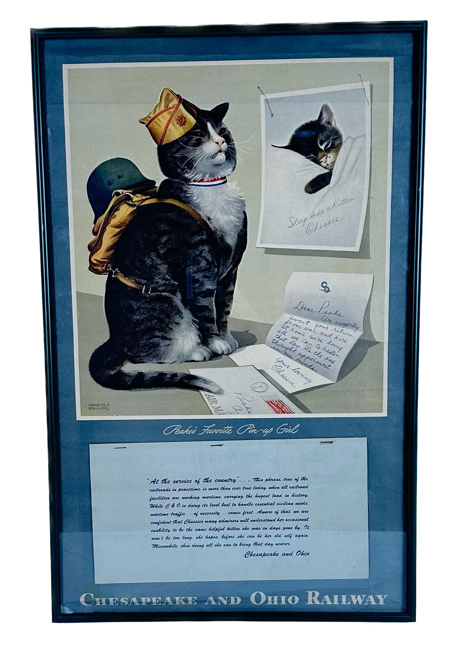 VINTAGE CHESAPEAKE AND OHIO RAILWAY CALENDAR Mid-20th Century 22.5" x 14" sight. Framed 23" x 14.5". (1 of 1)