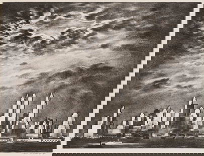 LOUIS LOZOWICK (New York/New Jersey, 1892-1973), "Storm over Manhattan", 1936., Lithograph, 10" x: LOUIS LOZOWICKNew York/New Jersey, 1892-1973"Storm over Manhattan", 1936. Published by Associated American Artists, New York. Printed by George Miller, New York. Edition of 189. Signed and d
