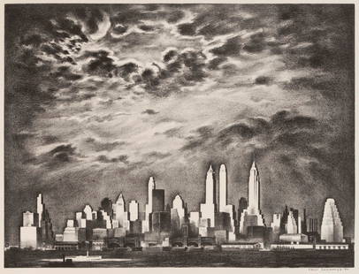 LOUIS LOZOWICK (New York/New Jersey, 1892-1973), "Storm over Manhattan", 1936., Lithograph, 10" x: LOUIS LOZOWICKNew York/New Jersey, 1892-1973"Storm over Manhattan", 1936. Published by Associated American Artists, New York. Printed by George Miller, New York. Edition of 189. Signed and d