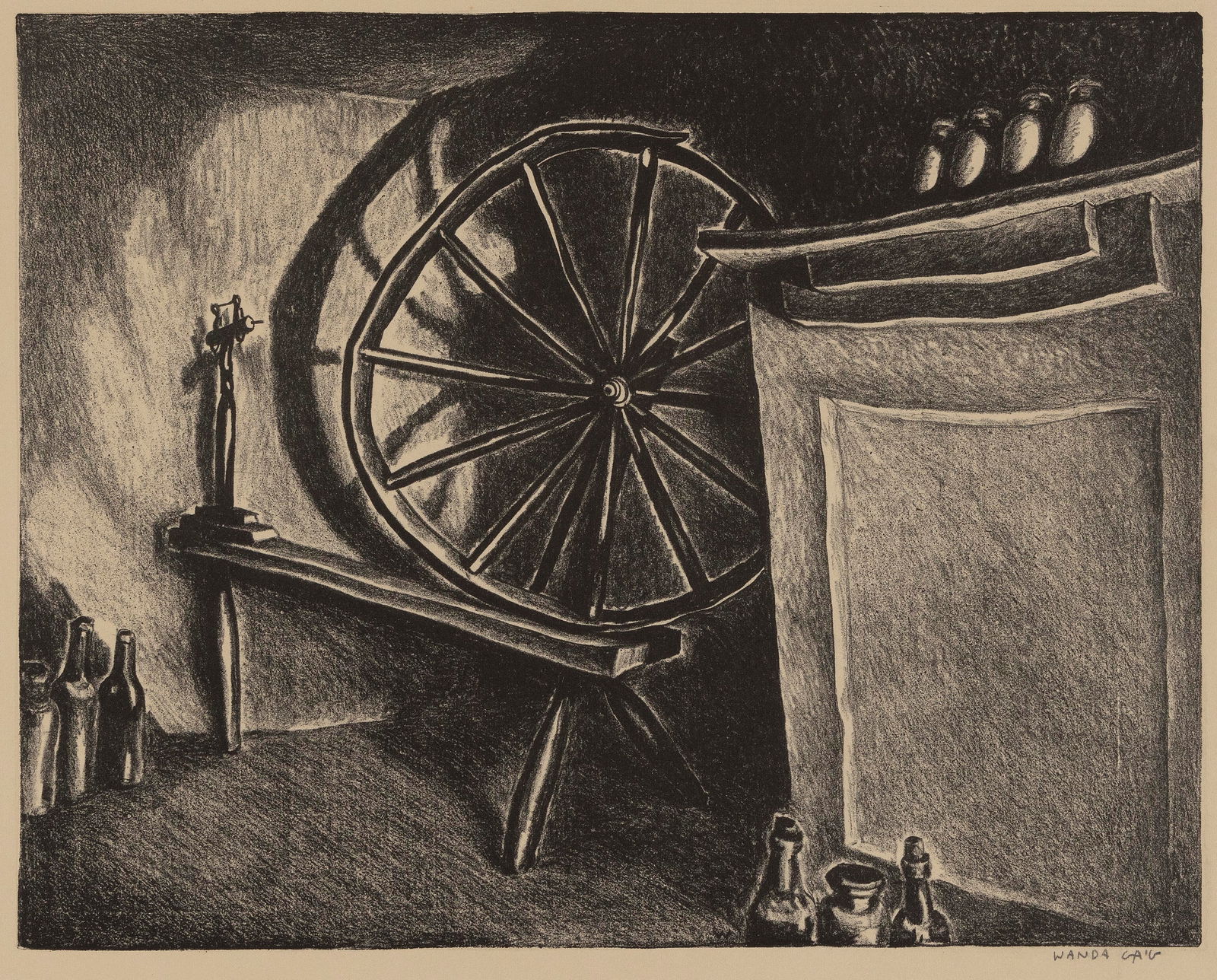 WANDA HAZEL GAG (New York/New Jersey/Minnesota, 1893-1946), "Spinning Wheel", 1927., Lithograph, 8" (1 of 2)