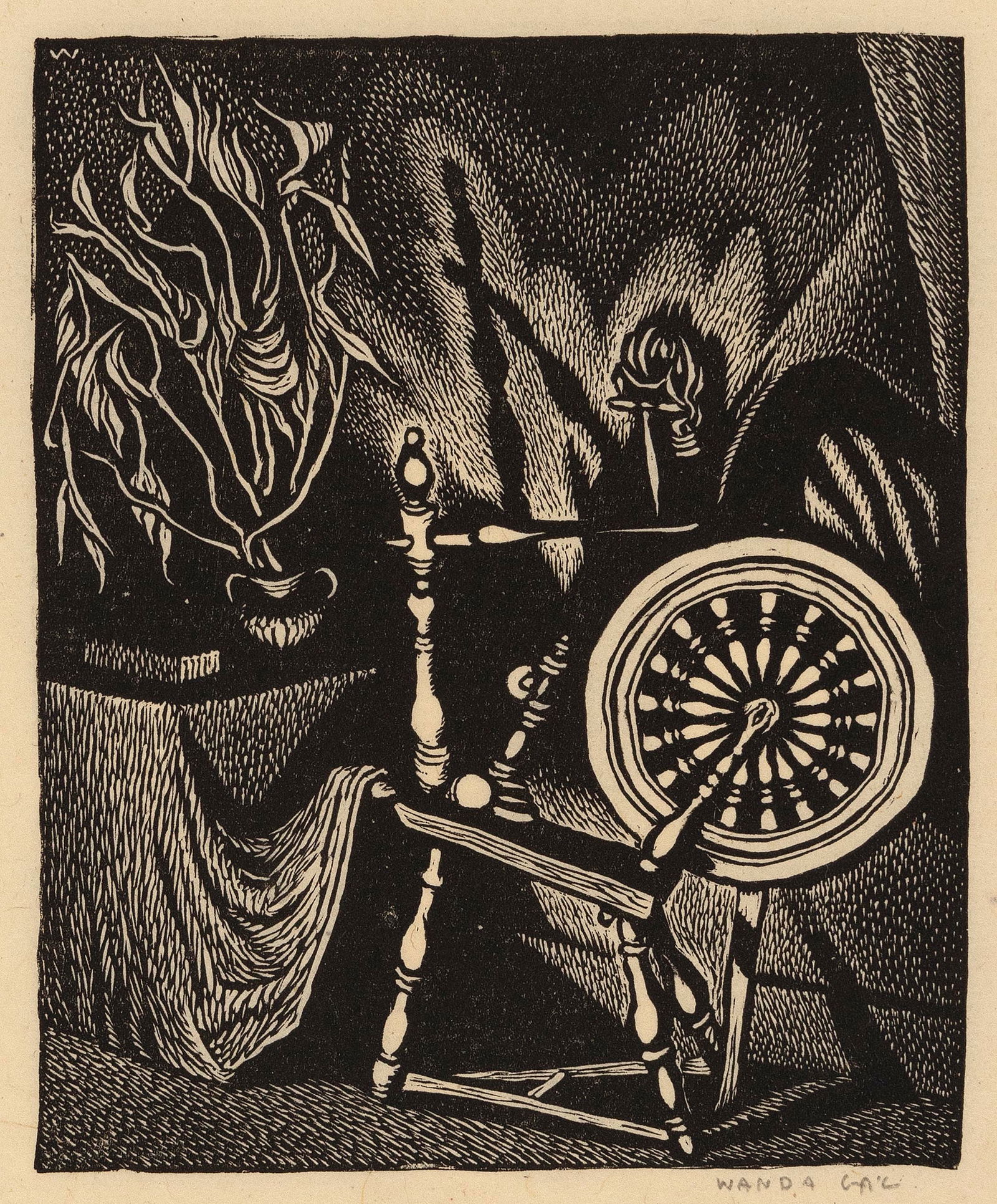 WANDA HAZEL GAG (New York/New Jersey/Minnesota, 1893-1946), "Spinning Wheel", 1928., Wood engraving, (1 of 2)
