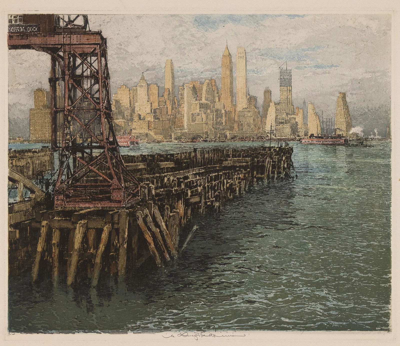 LUIGI KASIMIR (Austria, 1881-1962), "New York, Magic Island"., Color etching and aquatint, 11.5" x (1 of 2)