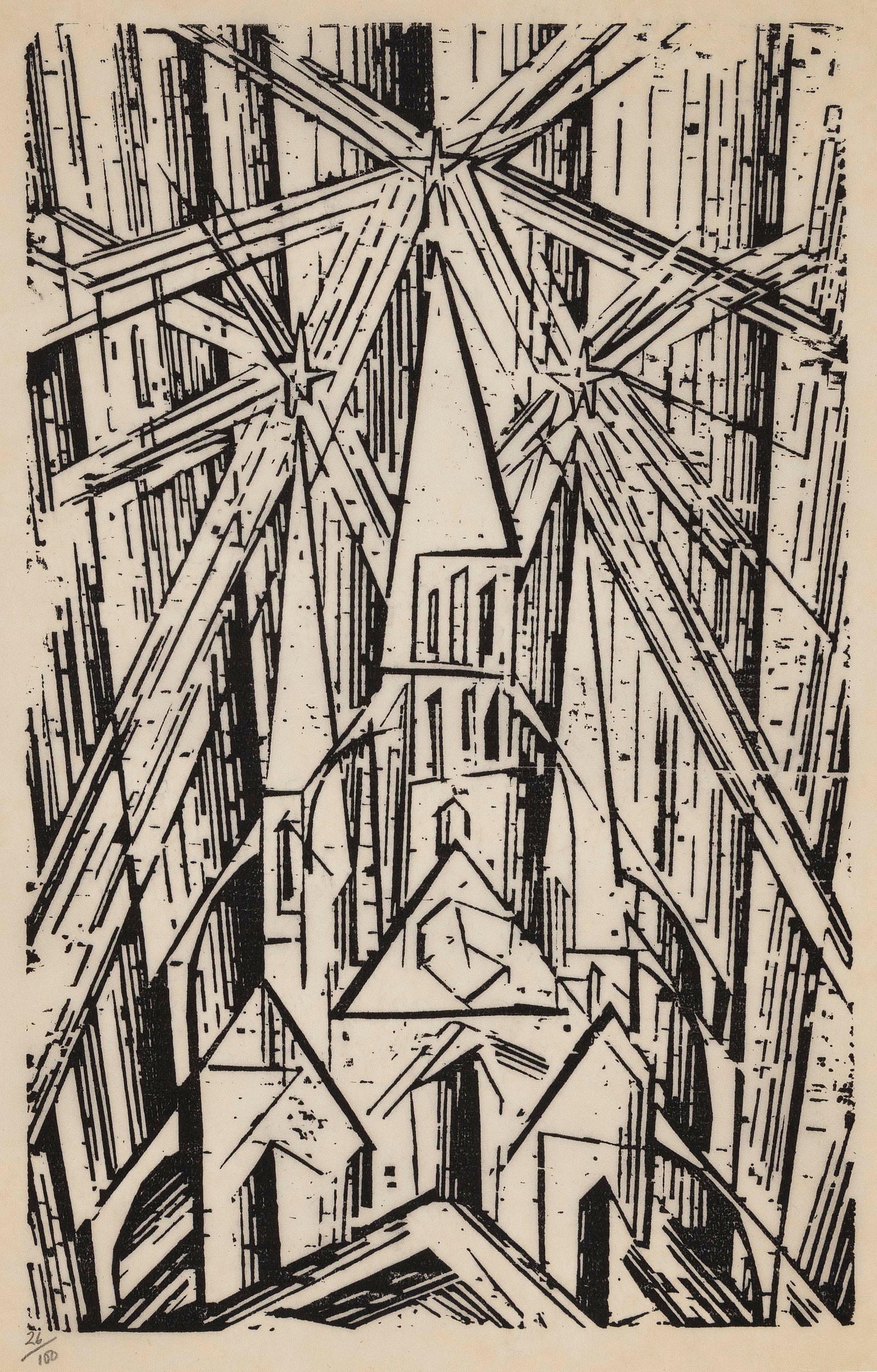LYONEL CHARLES ADRIAN FEININGER (New York/California, 1871-1956), "The Cathedral", 1919., Woodcut,: LYONEL CHARLES ADRIAN FEININGER New York/California, 1871-1956 "The Cathedral", 1919. Posthumous edition published in 1964 by Associated American Artists, New York. Printed at the Gehenna Pr
