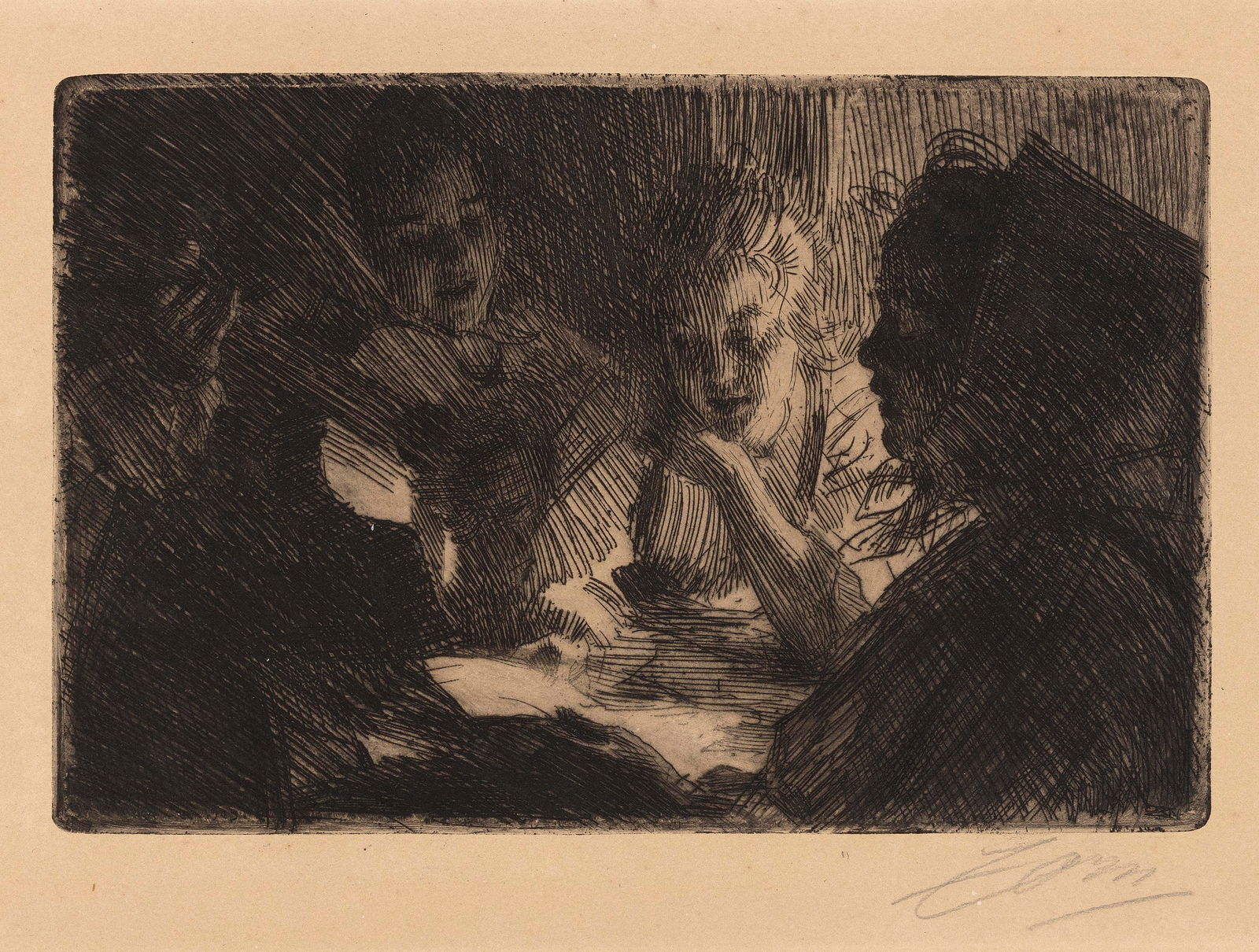 ANDERS LEONARD ZORN (Sweden, 1860-1920), "The New Ballad", 1903., Etching on cream laid paper, 9" x (1 of 2)