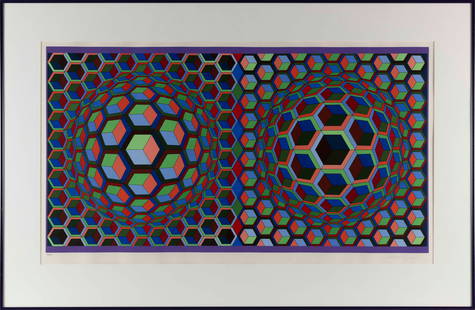 VICTOR VASARELY (France/Hungary, 1906-1997), ìStacked Cubesî., Color screenprint, 19î: VICTOR VASARELYFrance/Hungary, 1906-1997ìStacked Cubesî. Signed and numbered 93/250 in pencil lower margin.Color screenprint, 19î x 35.25î. Framed 29î x 44.25î. Provenanc