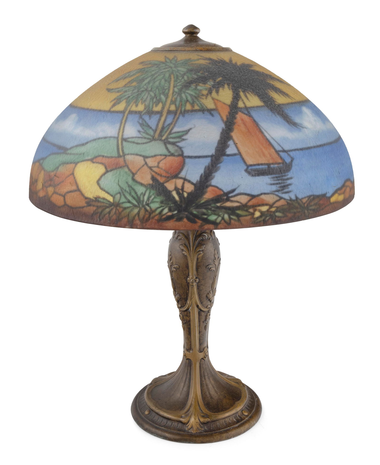 JEFFERSON REVERSE-PAINTED TABLE LAMP Early to Mid-20th Century Height 23.5". Shade diameter 18". (1 of 6)