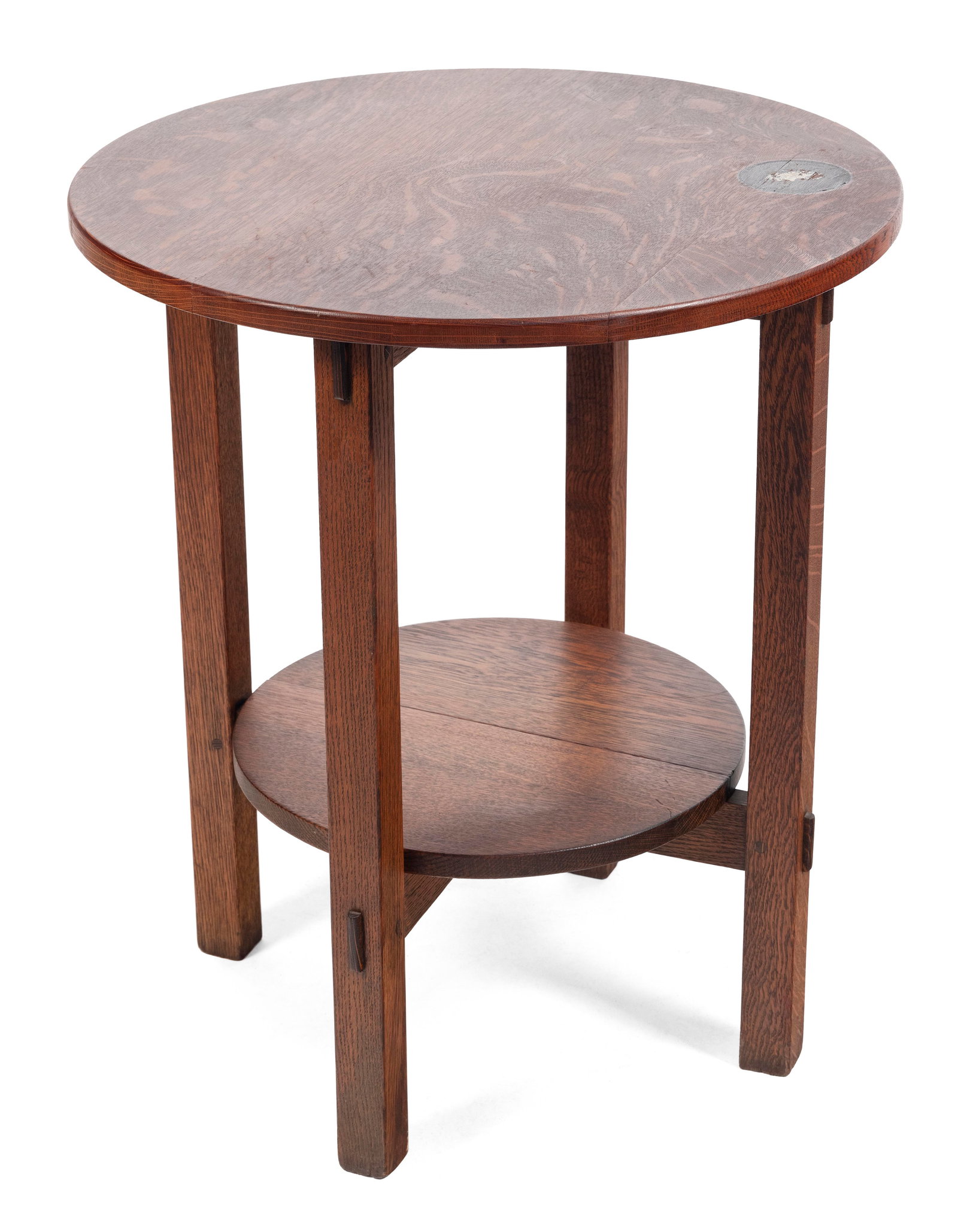 ARTS & CRAFTS OAK END TABLE Early 20th Century Height 28". Diameter of top 24". (1 of 1)