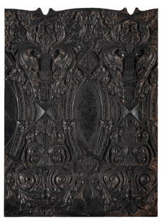 CAST METAL ARCHITECTURAL PANEL IN THE STYLE OF LOUIS SULLIVAN Chicago or Midwest America, 1920-30 18: CAST METAL ARCHITECTURAL PANEL IN THE STYLE OF LOUIS SULLIVANChicago or Midwest America, 1920-30Intricate organic and geometric design. Painted black. Similar to the work by architects Louis Sullivan