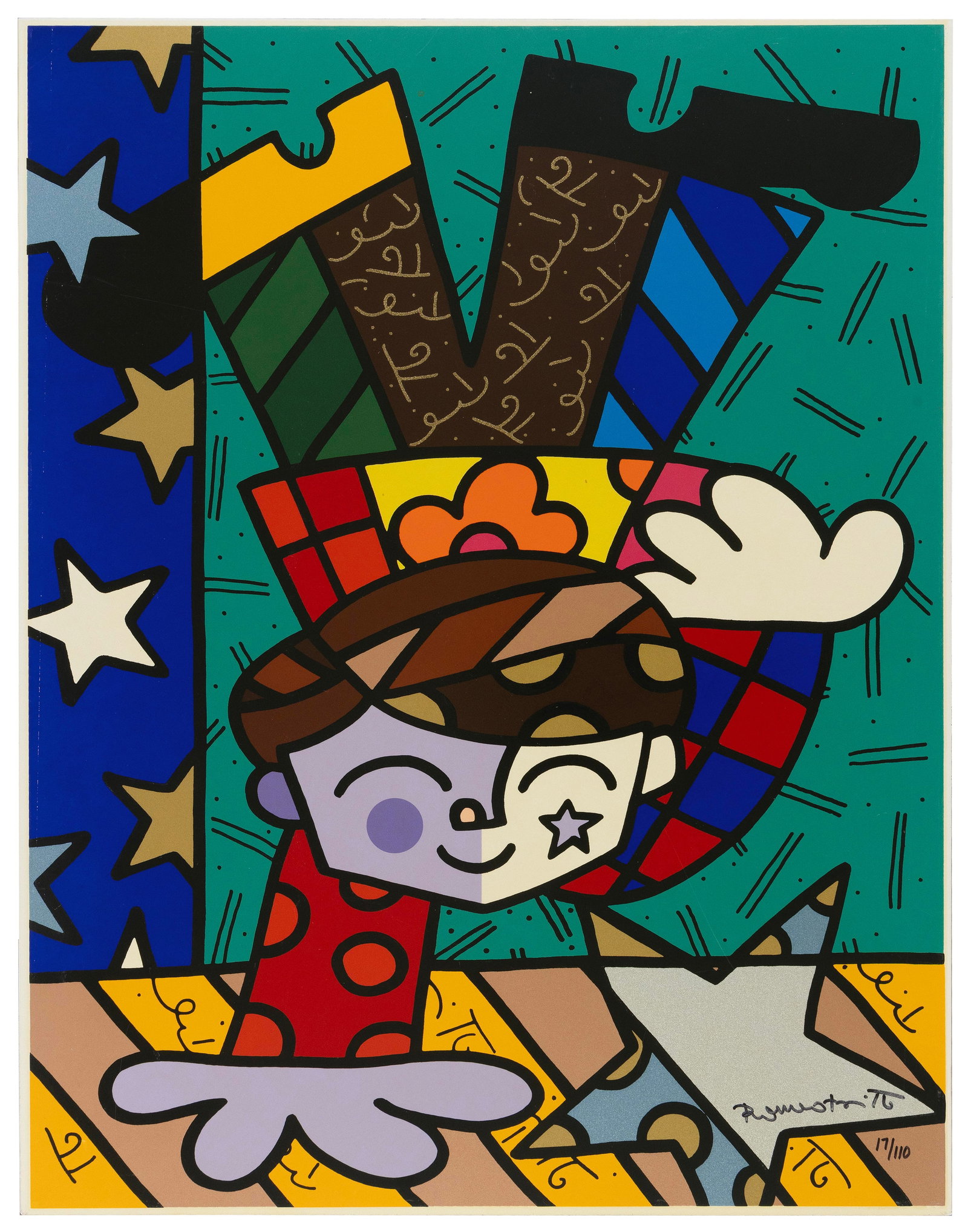 ROMERO BRITTO (Florida/Brazil, 1963-), “Upside Down Too", 2001., Color screenprint on gesso pa (1 of 1)