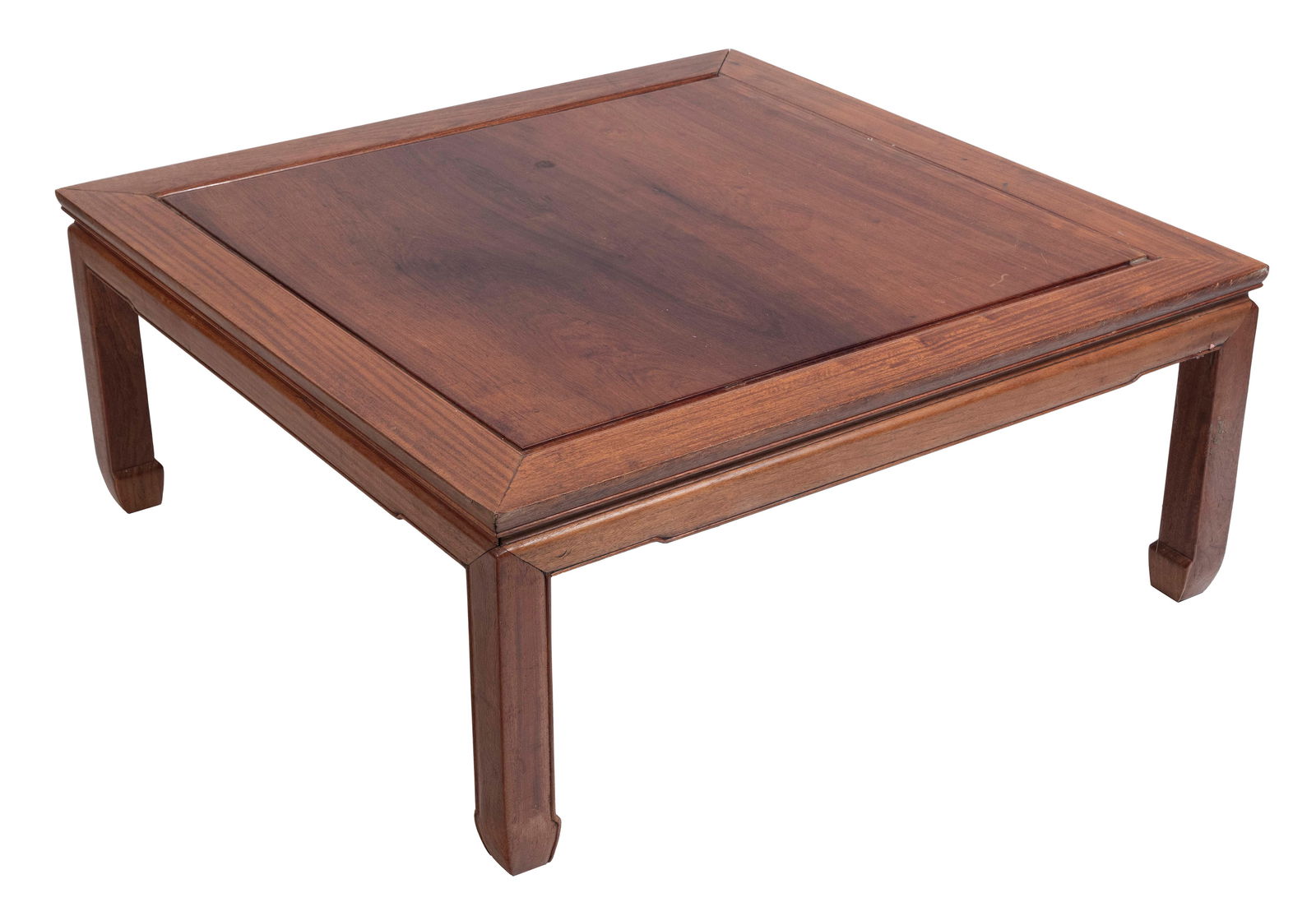 ASIAN-STYLE HARDWOOD COFFEE TABLE Mid-20th Century Height 17.5". Top 42" x 42". (1 of 3)