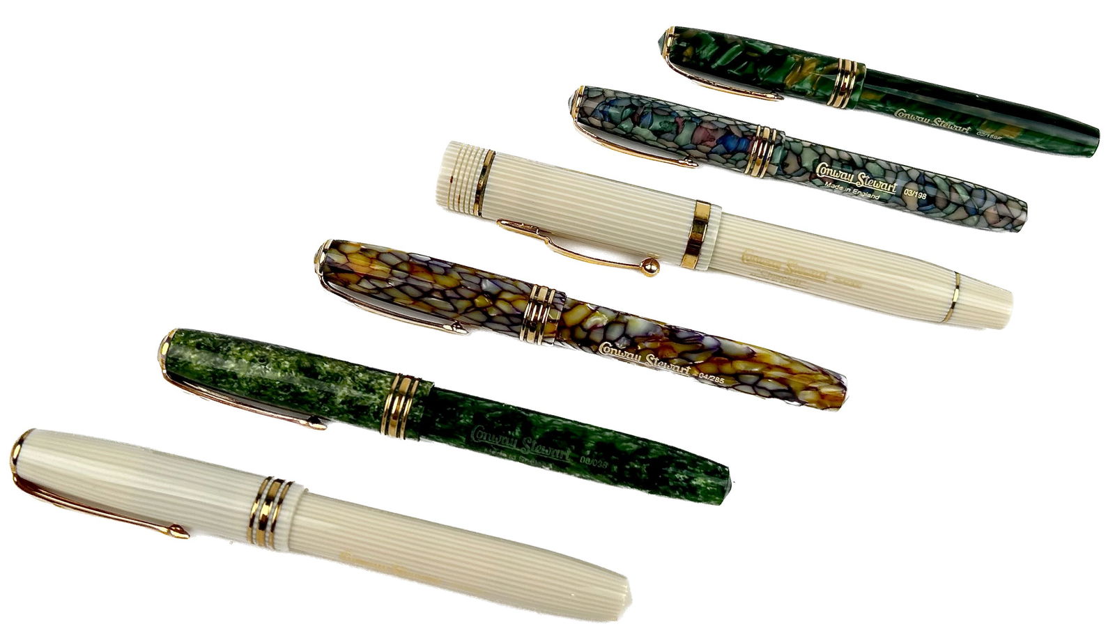 Six Conway Stewart Fountain Pens Lengths 5” And 5.875”. Auction