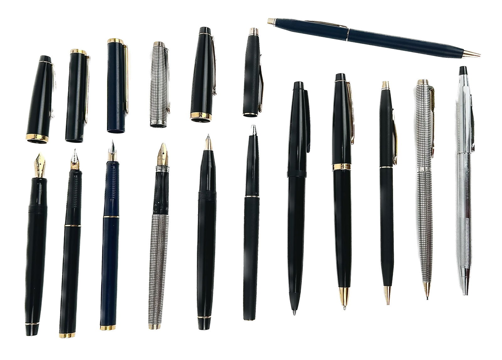 TWELVE LUXURY FOUNTAIN PENS AND PENCILS Contemporary Lengths approx. 5.5". (1 of 1)