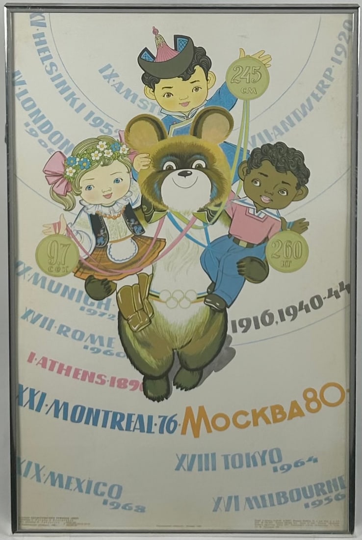 THREE 1980 OLYMPIC GAMES POSTERS 1980 Largest framed 26" x 17". (1 of 3)