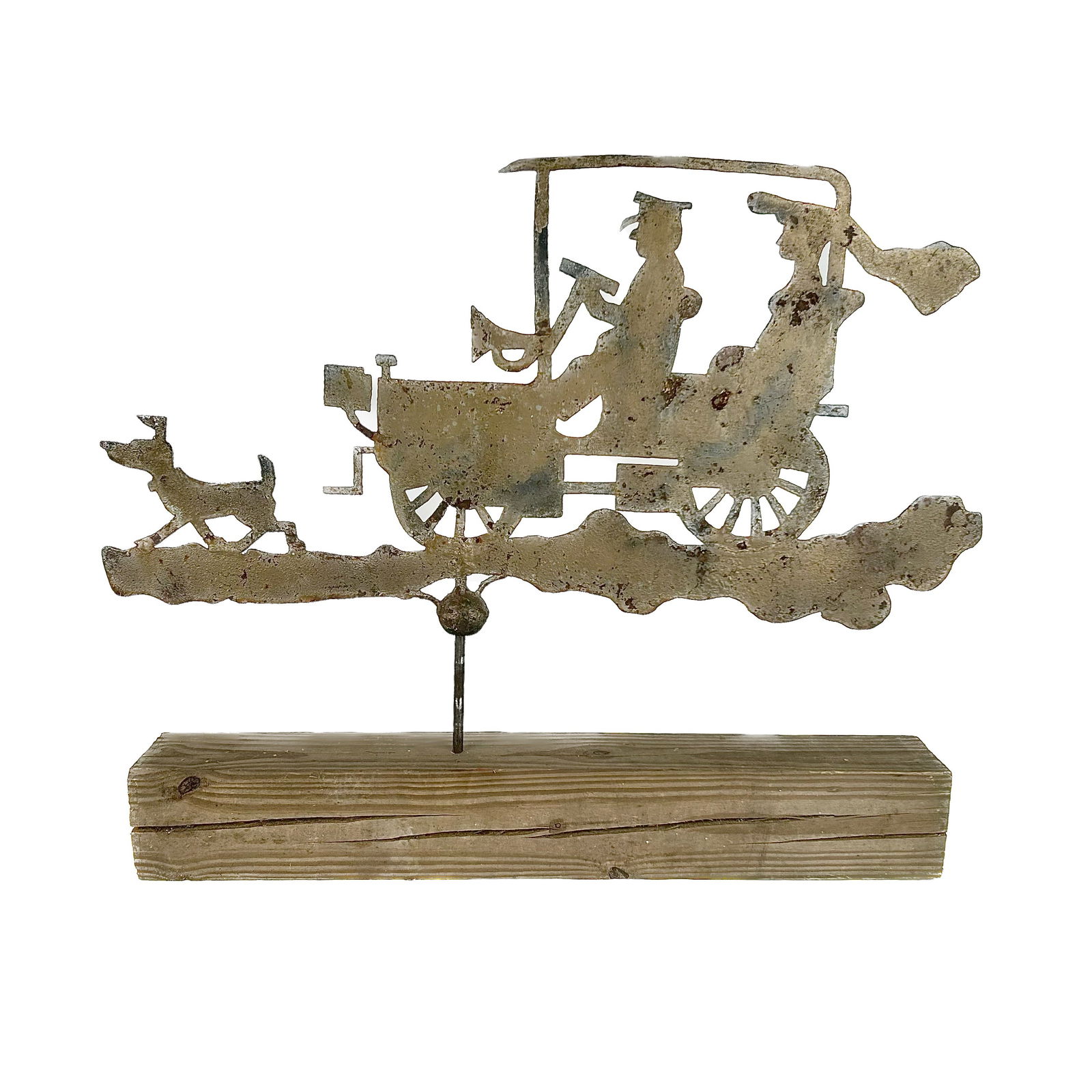 WHIMSICAL SHEET METAL MODEL-T WEATHER VANE America, 20th Century Height 18". Length 30". (1 of 2)