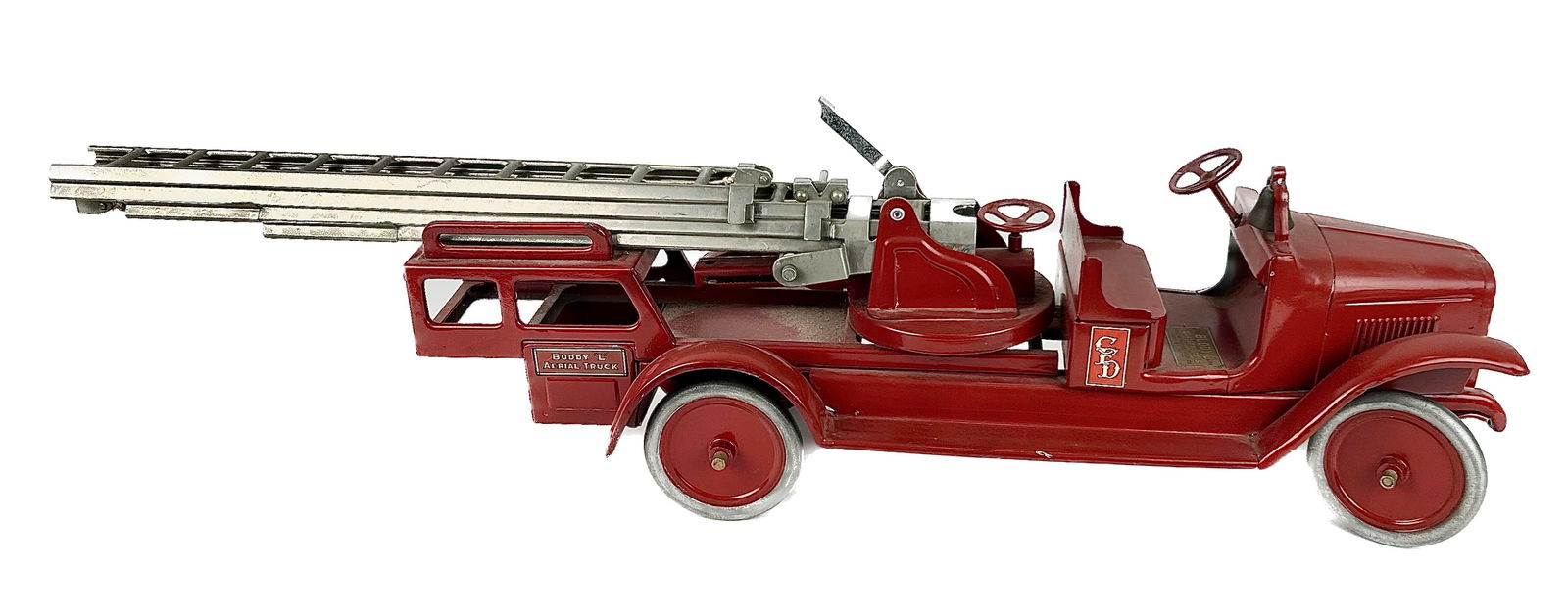 BUDDY L AERIAL LADDER TRUCK TOY Circa 1930 Length 30". (1 of 3)