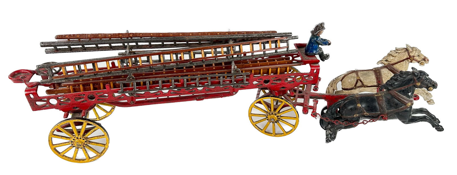 CAST IRON HORSE-DRAWN LADDER WAGON 20th Century Length 26". (1 of 5)