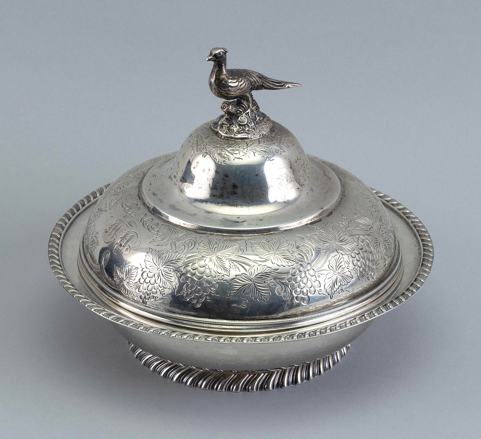 CROSBY & BROWN COIN SILVER CHEESE DOME Boston, 1840s Approx. 13.8 troy oz. (1 of 3)