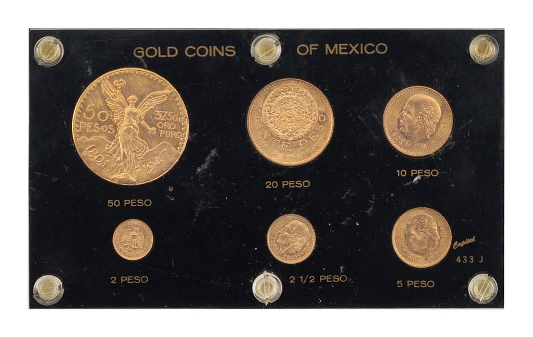 SET OF SIX MEXICAN GOLD COINS 20th Century Approx. 47.8 dwt. (1 of 2)