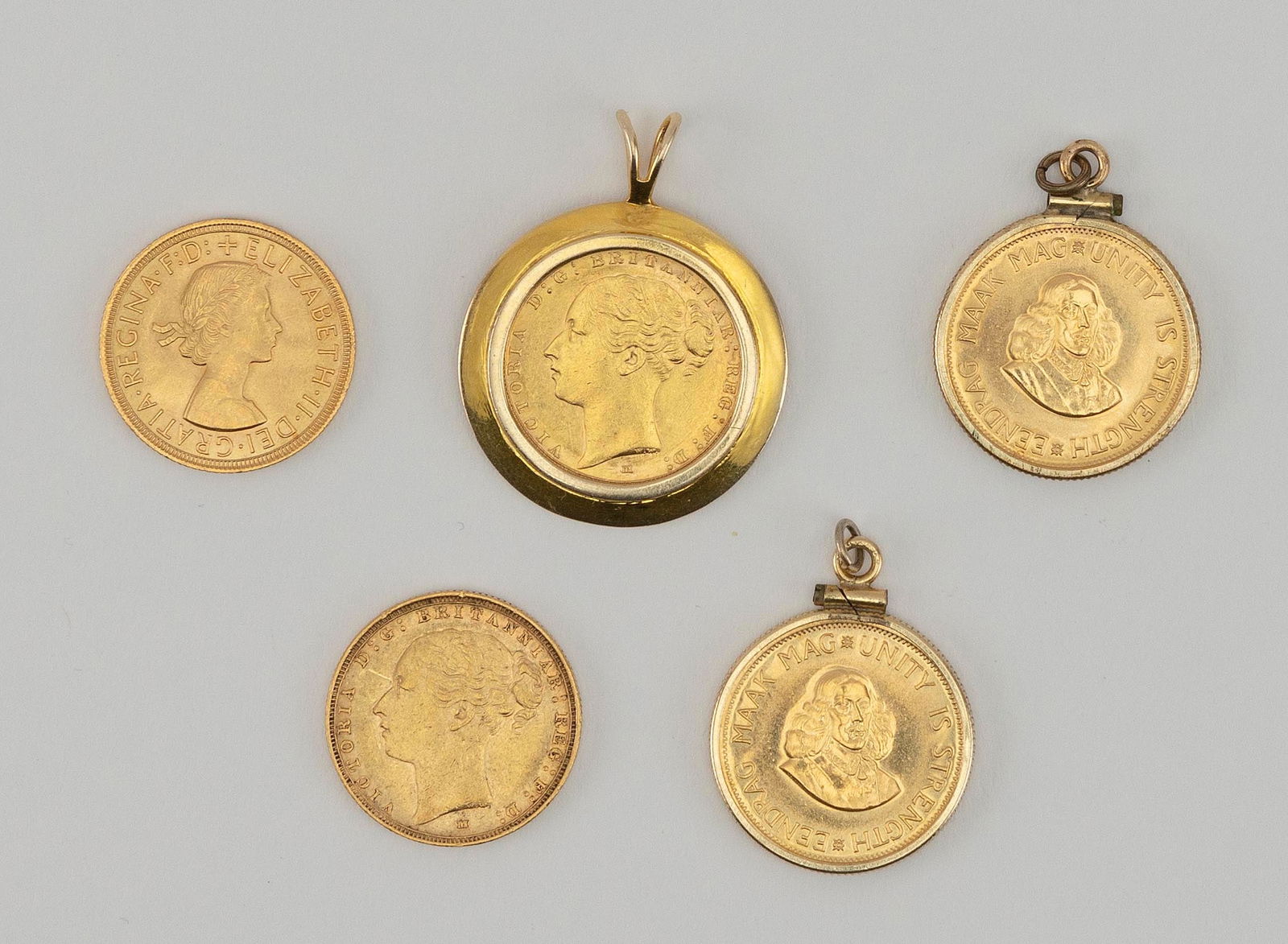 FIVE GOLD COINS 19th and 20th Centuries Approx. 29.7 dwt. (1 of 2)
