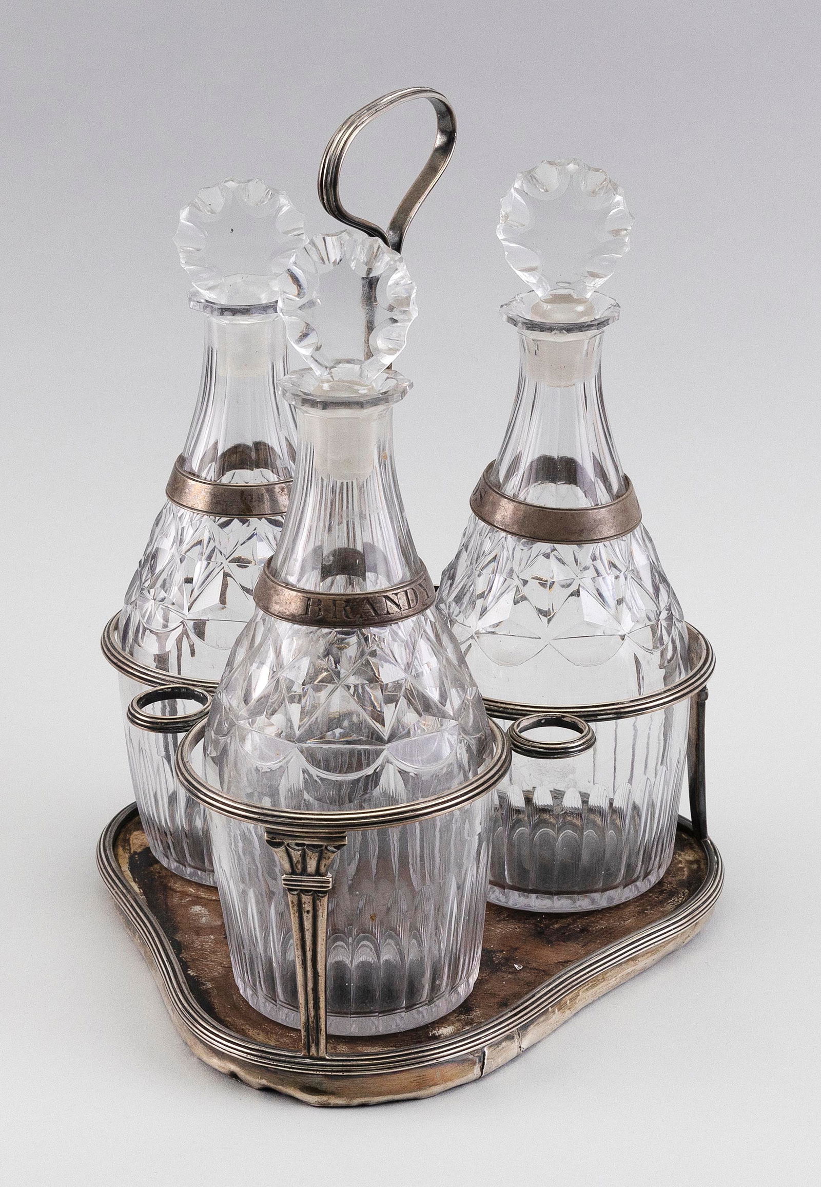 GEORGE III DECANTER SET ON STERLING SILVER STAND Circa 1800 (1 of 2)