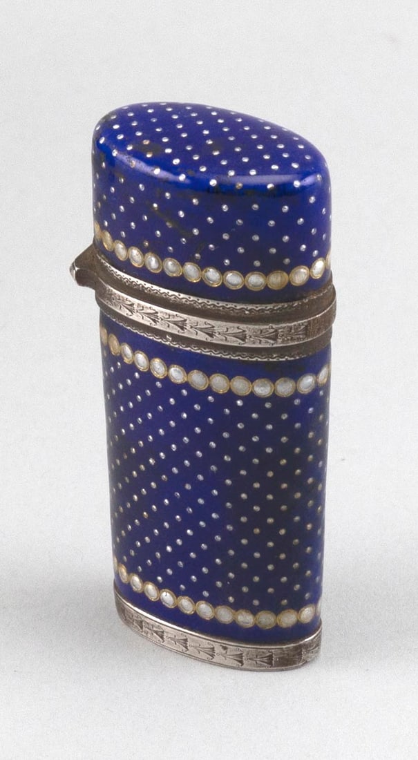 FRENCH GUILLOCH… ENAMEL AND STERLING SILVER PERFUME CASE 19th Century (1 of 3)