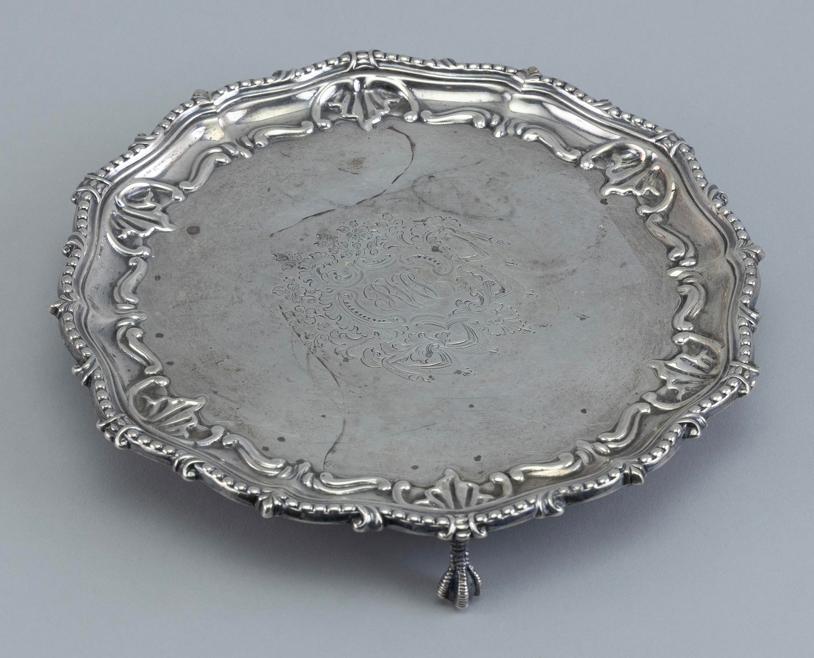 ENGLISH STERLING SILVER SALVER Early 20th Century Approx. 11.2 troy oz. (1 of 2)