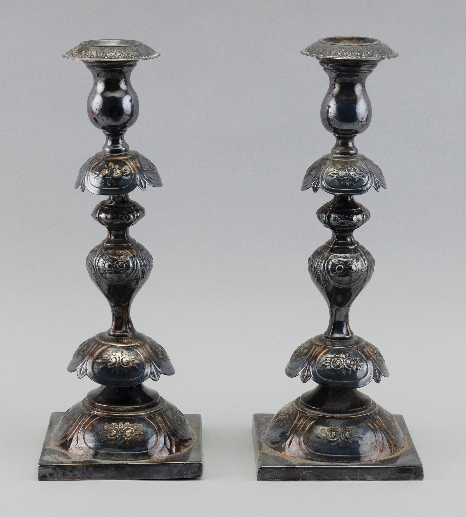 PAIR OF RUSSIAN SILVER PLATED CANDLESTICKS 19th Century (1 of 2)