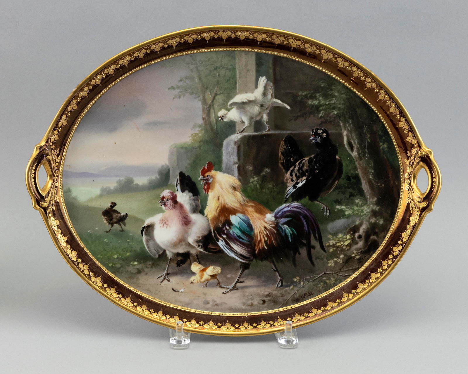 GERMAN HAND-PAINTED PORCELAIN TRAY Early 20th Century 12" x 16". (1 of 2)