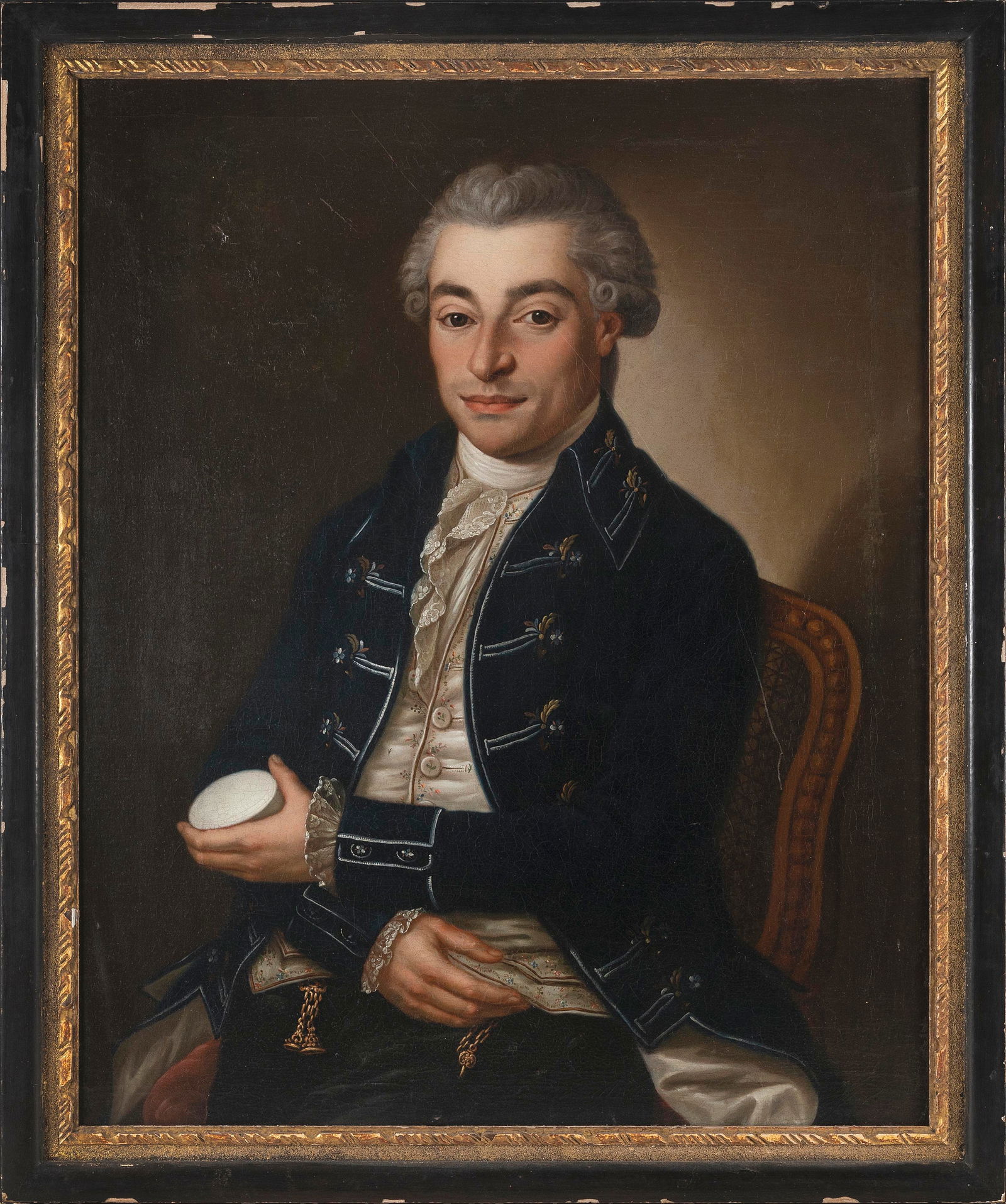 CONTINENTAL SCHOOL (19th Century,), Portrait of a seated dandy with pomade., Oil on canvas, relined (1 of 1)