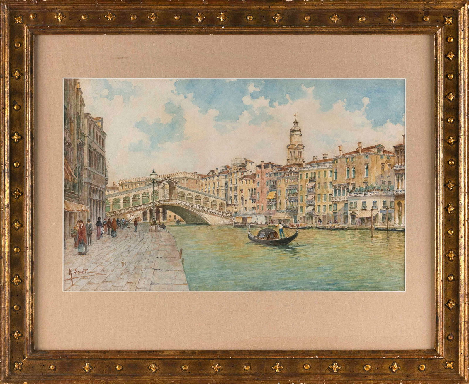 RAFAEL SENET Y PEREZ (Italy/Spain, 1856-1926), Venetian canal scene., Watercolor on paper, 12î (1 of 2)
