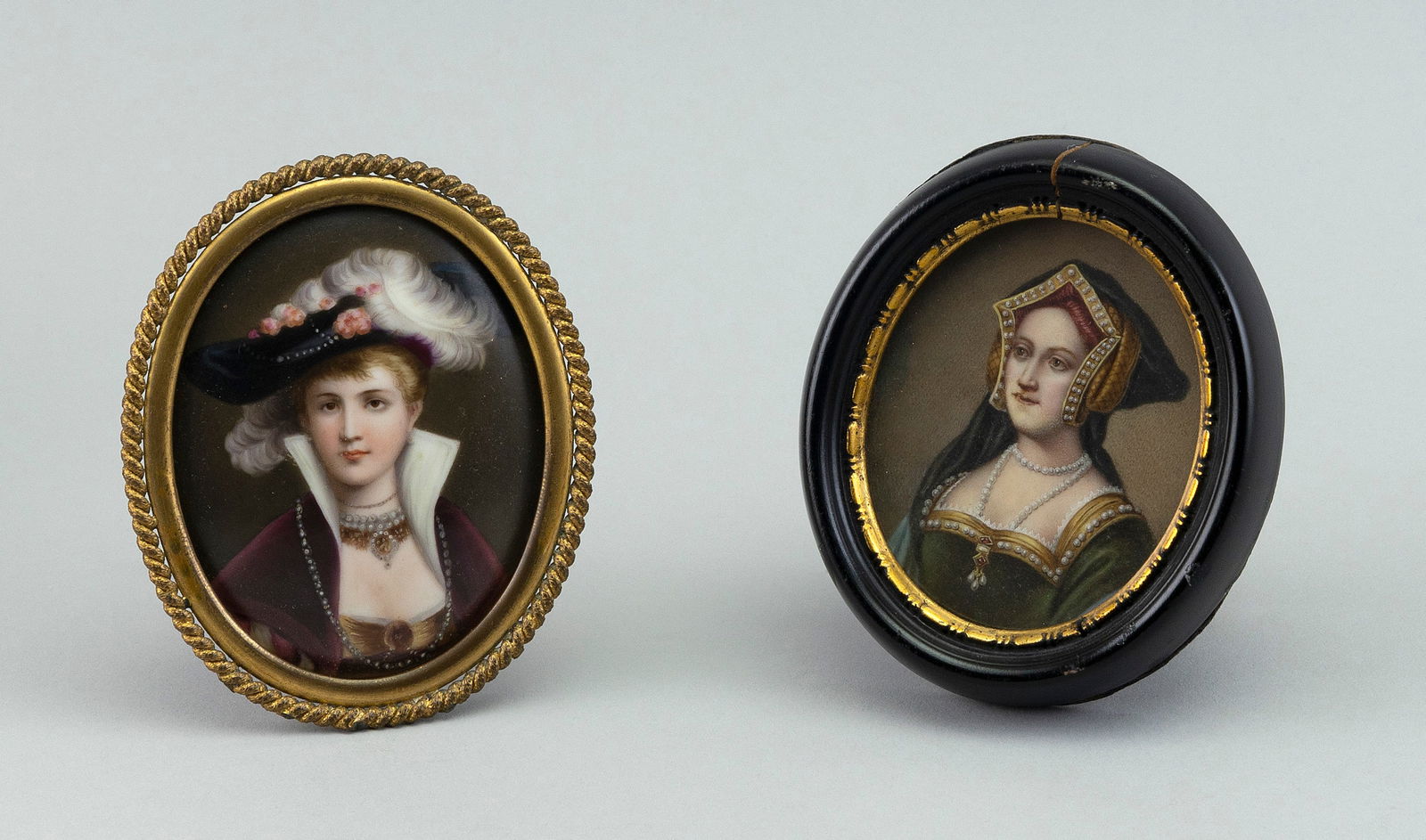 CONTINENTAL SCHOOL (19th Century,), Two miniature portraits of women., Watercolors, 3.25" x 2.5" and (1 of 2)