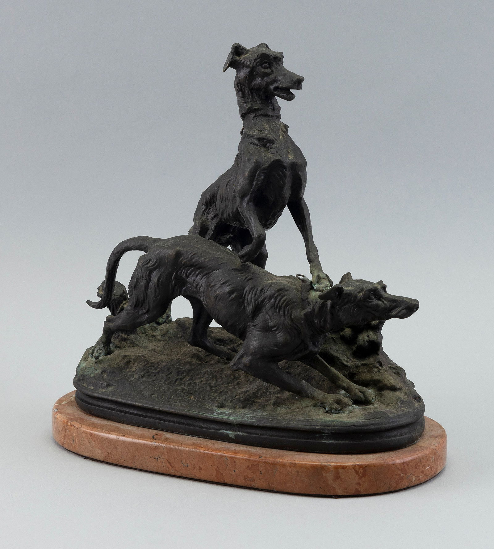 AFTER PIERRE-JULES (P.J.) MENE (France, 1810-1879), Two dogs., Bronze, height 10.5". (1 of 3)