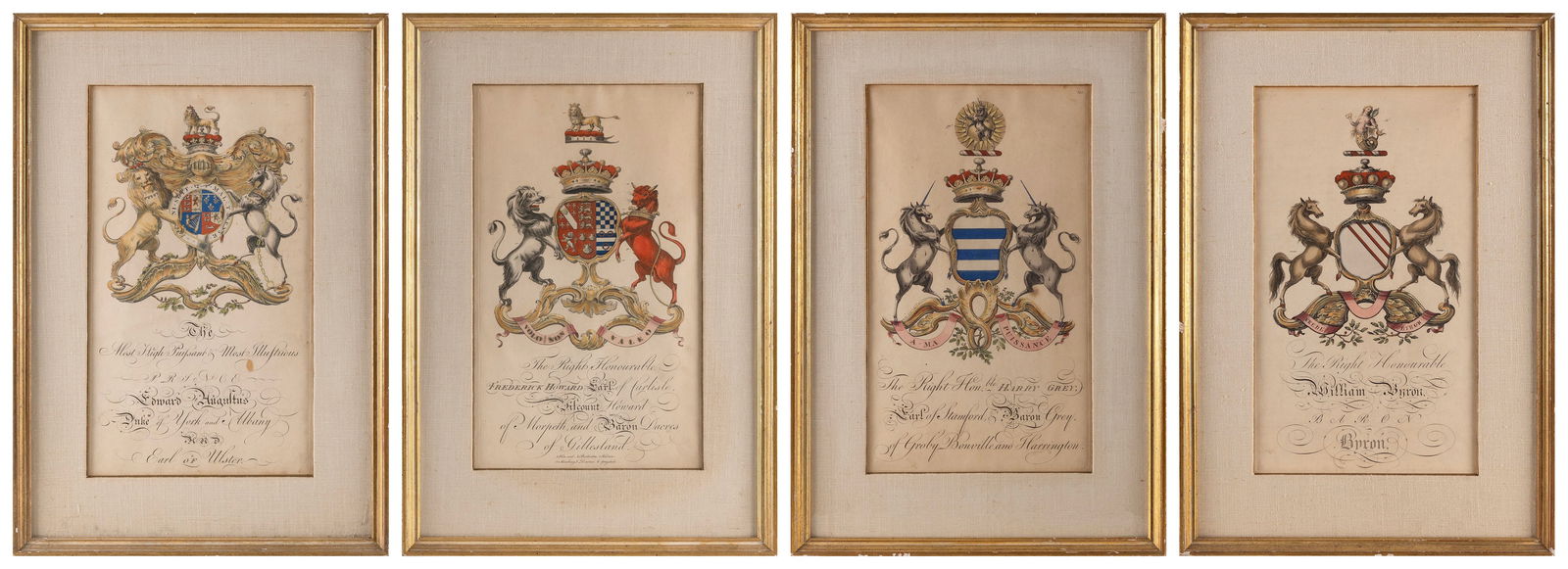 FOUR COATS OF ARMS 19th Century Lithographs on paper, 17î x 9.5î. Framed 24î x (1 of 5)