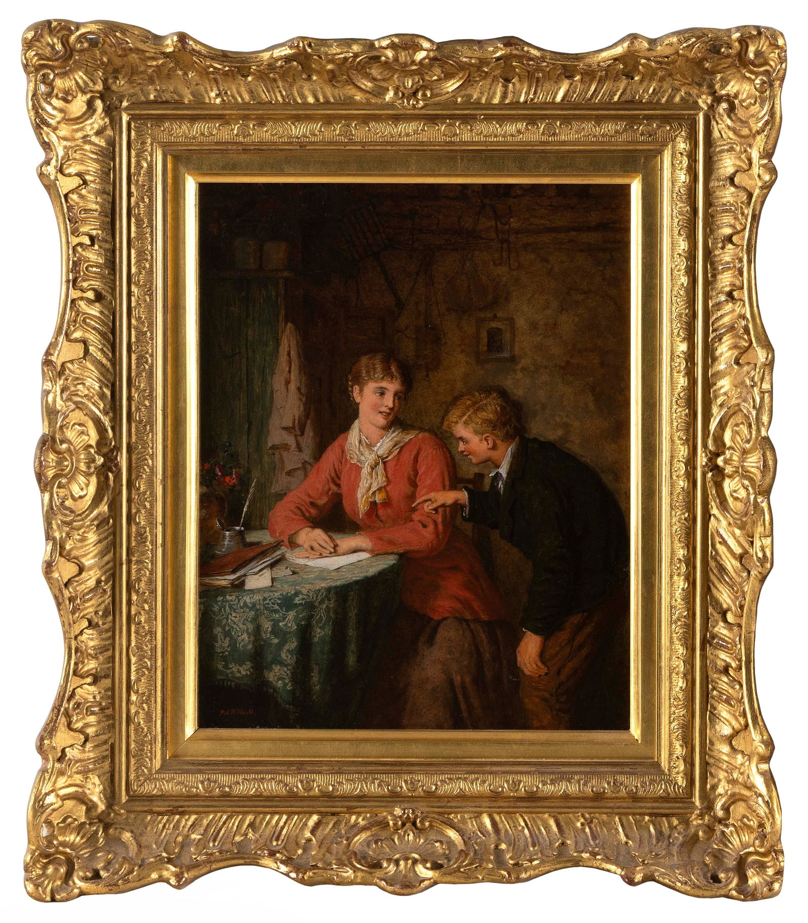 ROBERT W. WRIGHT (England, fl. 1880-1906), Two figures at a table., Oil on board, 10î x (1 of 2)