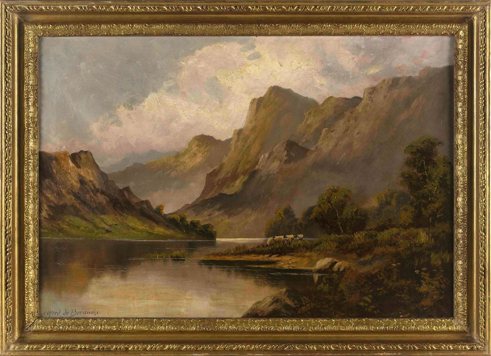 AFTER ALFRED DE BREANSKI, SR. (England/Scotland, 1852-1928), Mountain landscape with lake and (1 of 2)