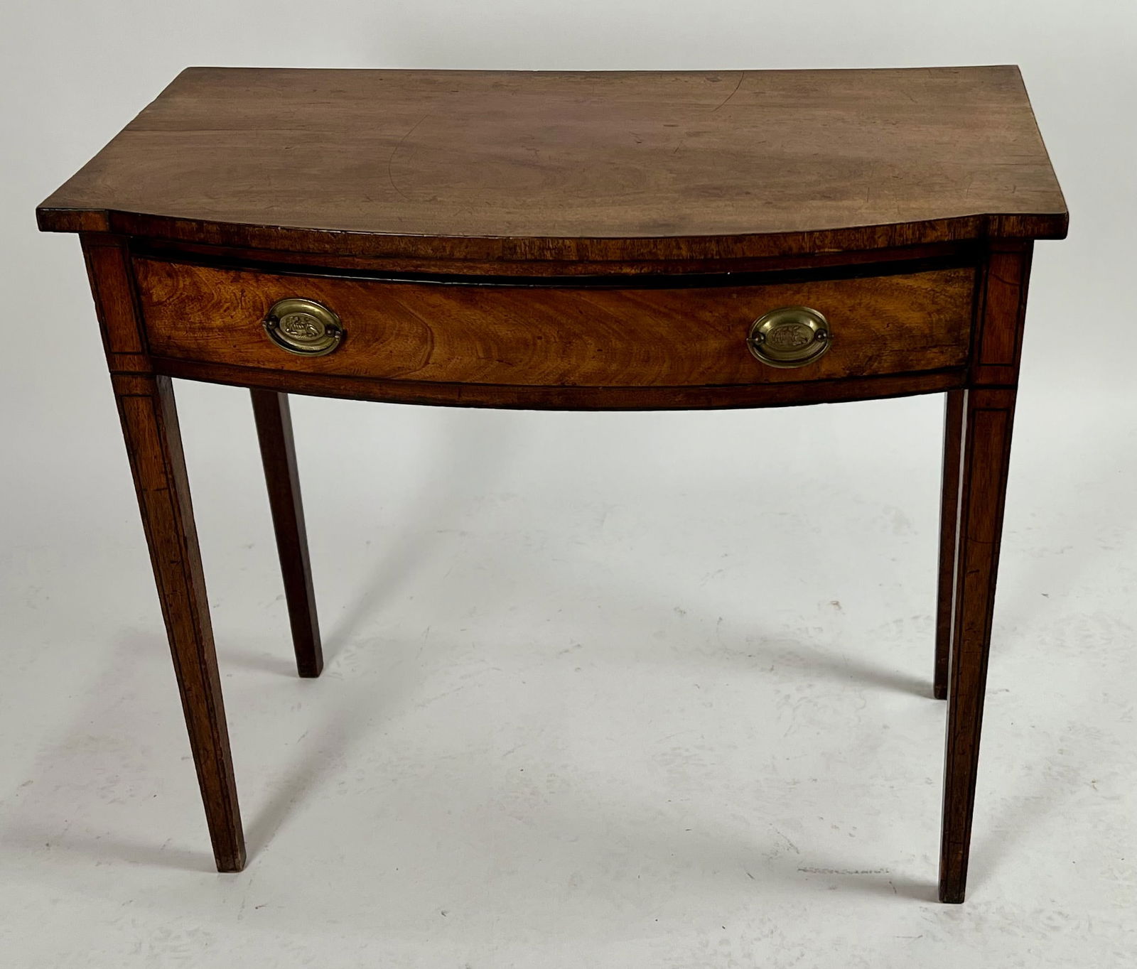 HEPPLEWHITE BOWFRONT HALL TABLE 19th Century Height 30î. Width 33î. Depth 18î. (1 of 2)