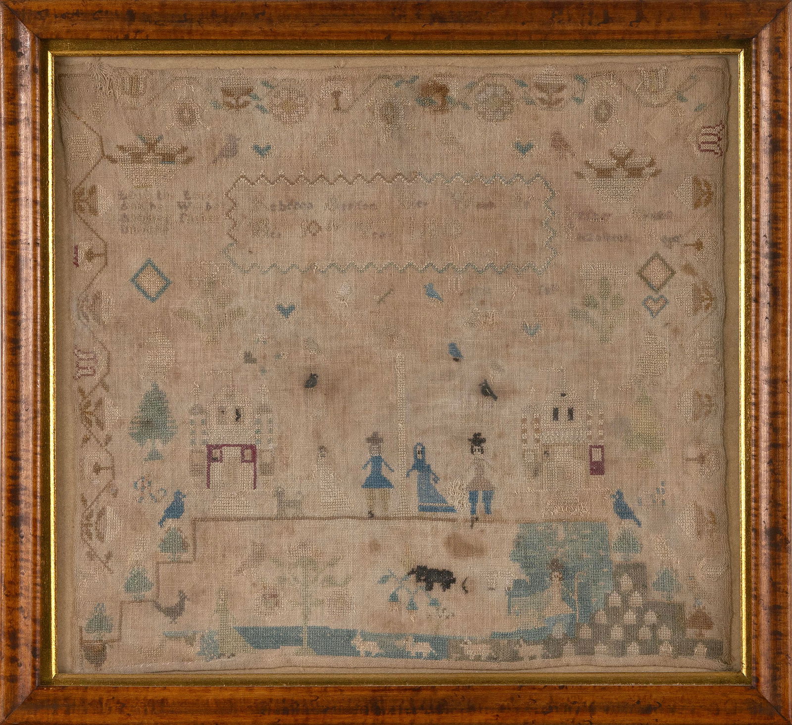 NEEDLEWORK SAMPLER Dated 1813 15" x 16.25". Framed 18" x 19.5". (1 of 2)