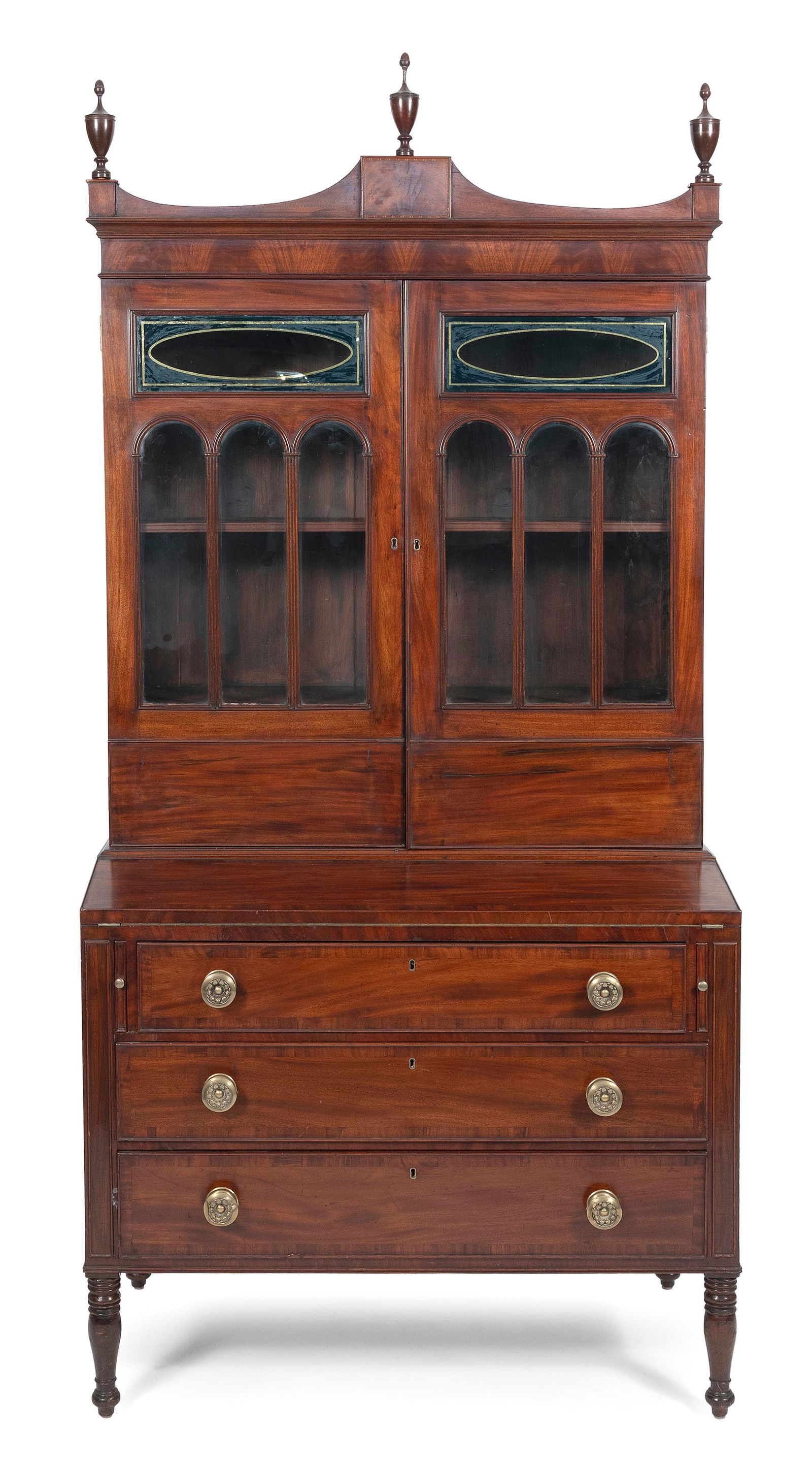 SHERATON TWO-PART SECRETARY Massachusetts, Circa 1820 Height 83î. Width 39î. Depth (1 of 2)
