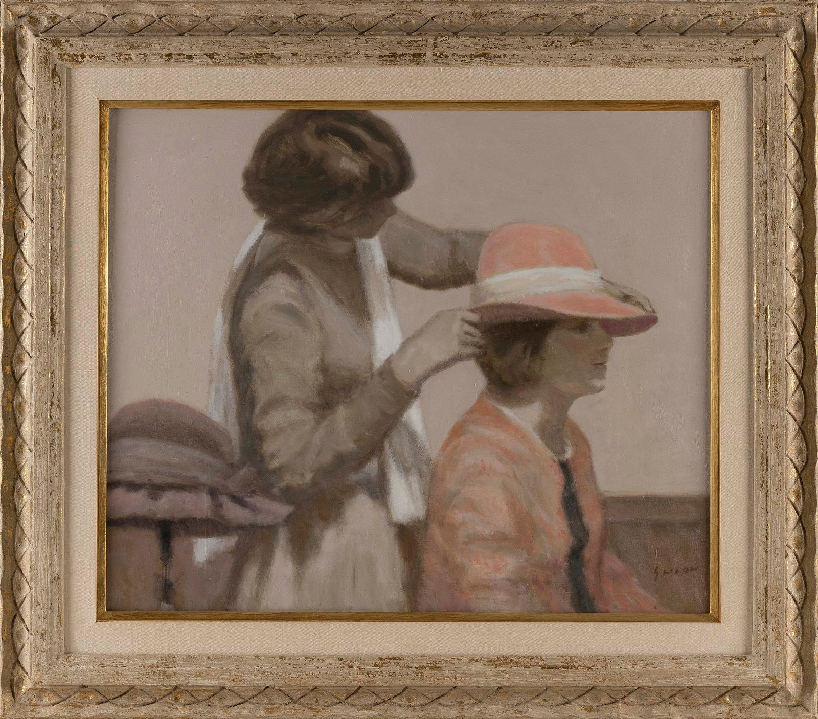 ANDRE (GITTELSON) GISSON (New York/Connecticut/France, 1921-2003), Adjusting her hat., Oil on (1 of 2)