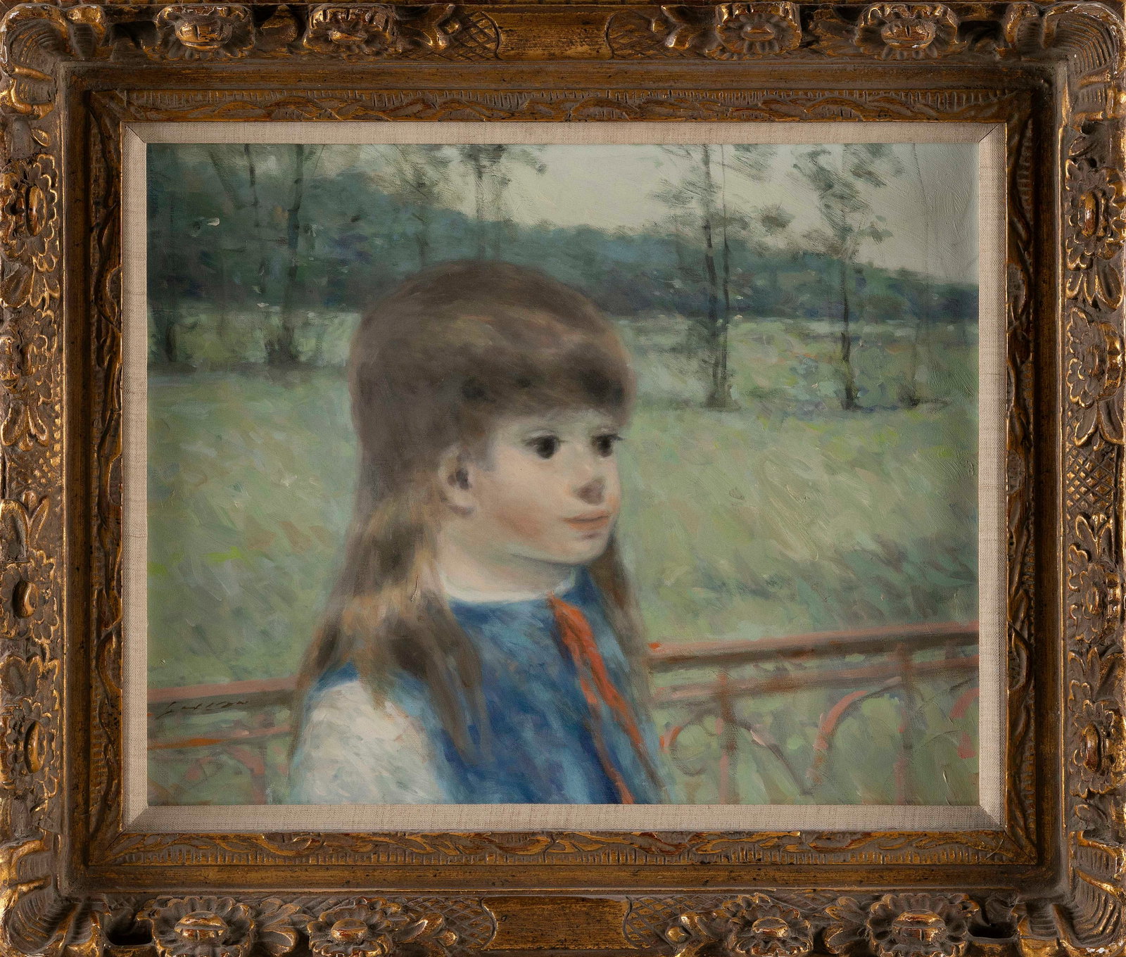 ANDRE (GITTELSON) GISSON (New York/Connecticut/France, 1921-2003), Portrait of a girl. After: ANDRE (GITTELSON) GISSON New York/Connecticut/France, 1921-2003 Portrait of a girl. After Renoir. Signed lower left "Gisson". Oil on canvas, 15.5î x 19.5î. Framed 22.5î x 26.5î.