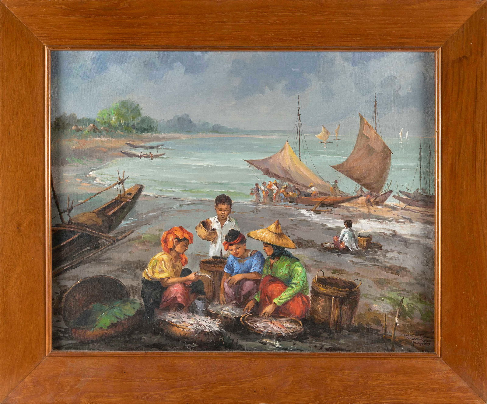 OSCAR T. NAVARRO (Philippines, 1921-1973), Sorting fish., Oil on canvas, 22" x 28". Framed 29" x (1 of 2)