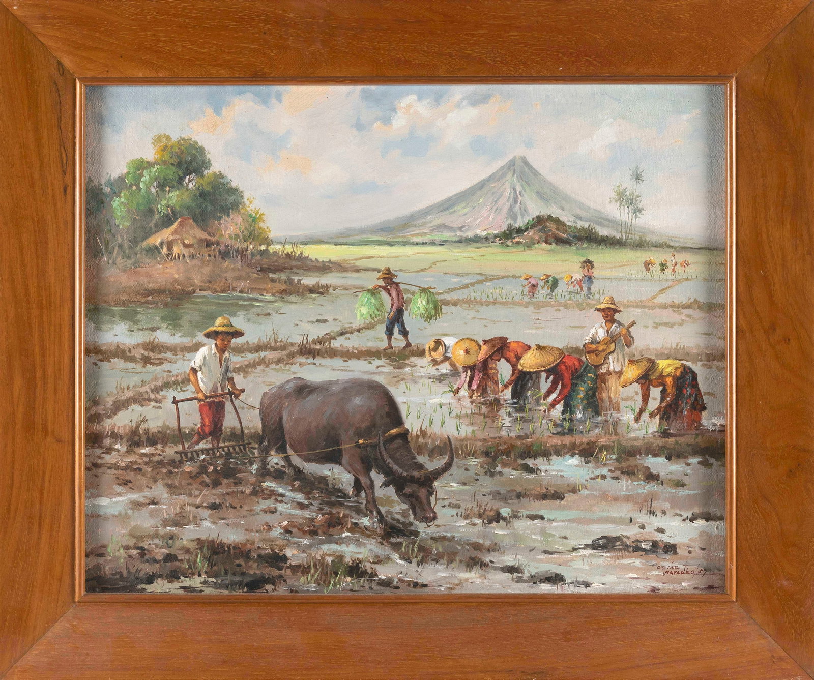 OSCAR T. NAVARRO (Philippines, 1921-1973), Farm scene., Oil on canvas, 22" x 28". Framed 29" x 35".: OSCAR T. NAVARRO Philippines, 1921-1973 Farm scene. Signed lower right "Oscar Navarro Philippines". Oil on canvas, 22" x 28". Framed 29" x 35".
