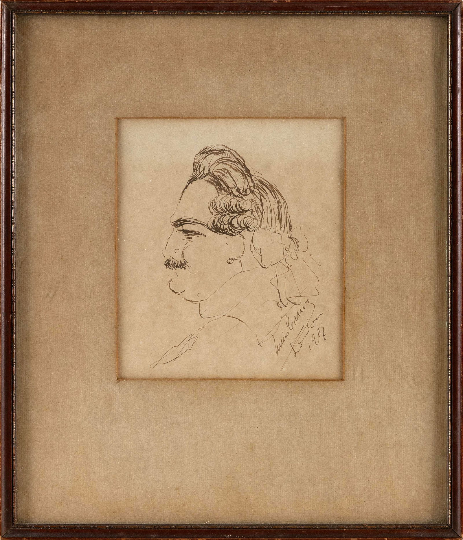 ENGLISH SCHOOL (Early 20th Century,), Profile portrait of a man., Ink on paper, 6.5" x 5.5" sight. (1 of 2)