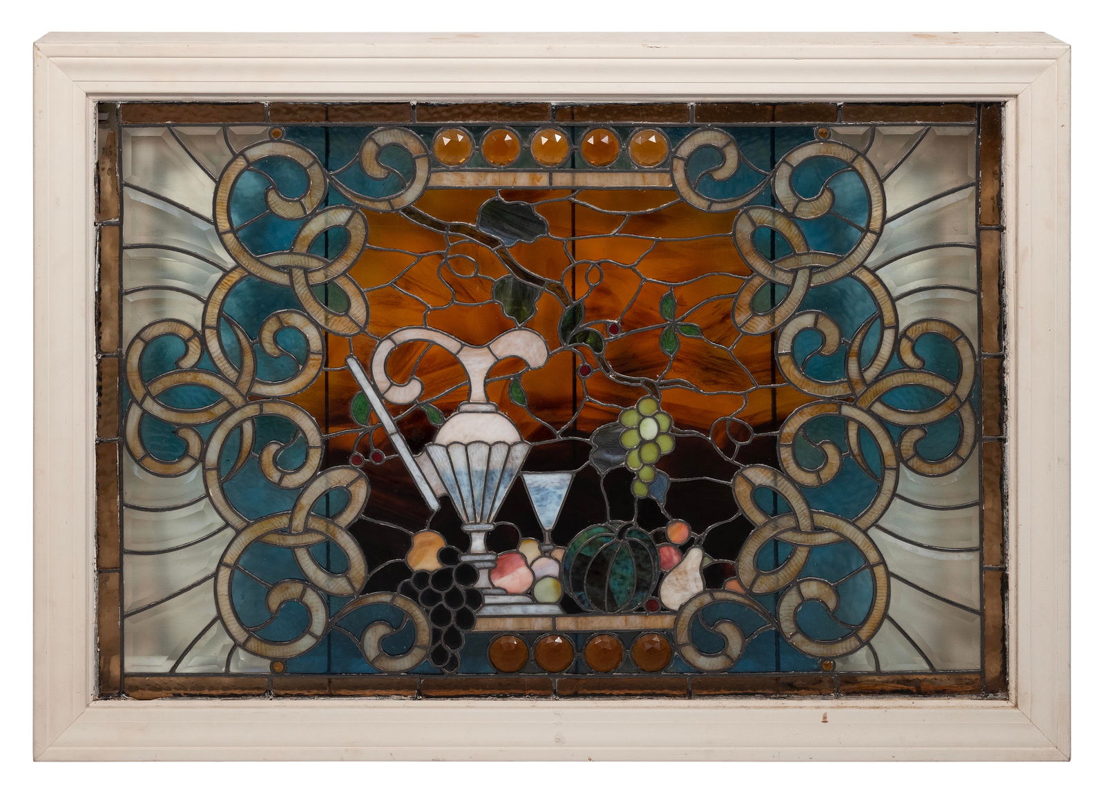 STAINED GLASS PANEL Early 20th Century Panel 29.5" x 43". Framed 35" x 49.5". (1 of 2)