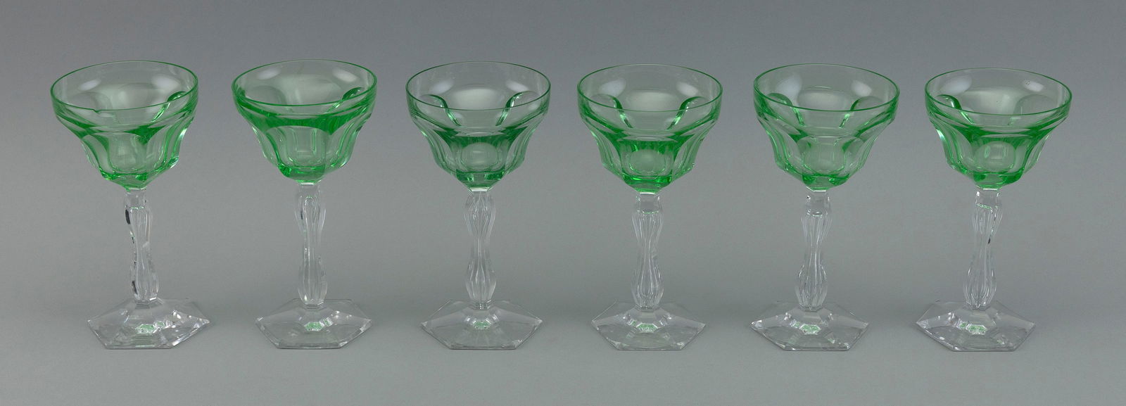 Set Of Six Val St. Lambert Longstemmed Hock Glasses France, Early To