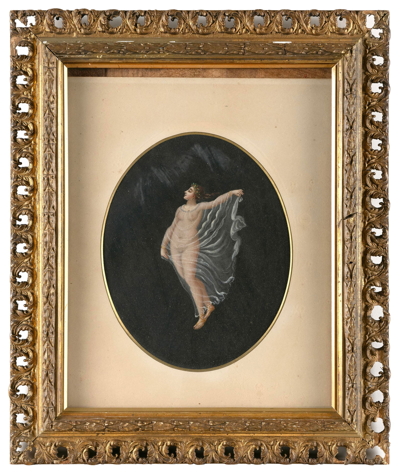 ITALIAN SCHOOL (20th Century,), A standing nude draped in a diaphanous cloth., Gouache, 10" x 8": ITALIAN SCHOOL20th CenturyA standing nude draped in a diaphanous cloth. In the manner of Michelangelo Maestri. Unsigned.Gouache, 10" x 8" sight. Framed 19" x 16".