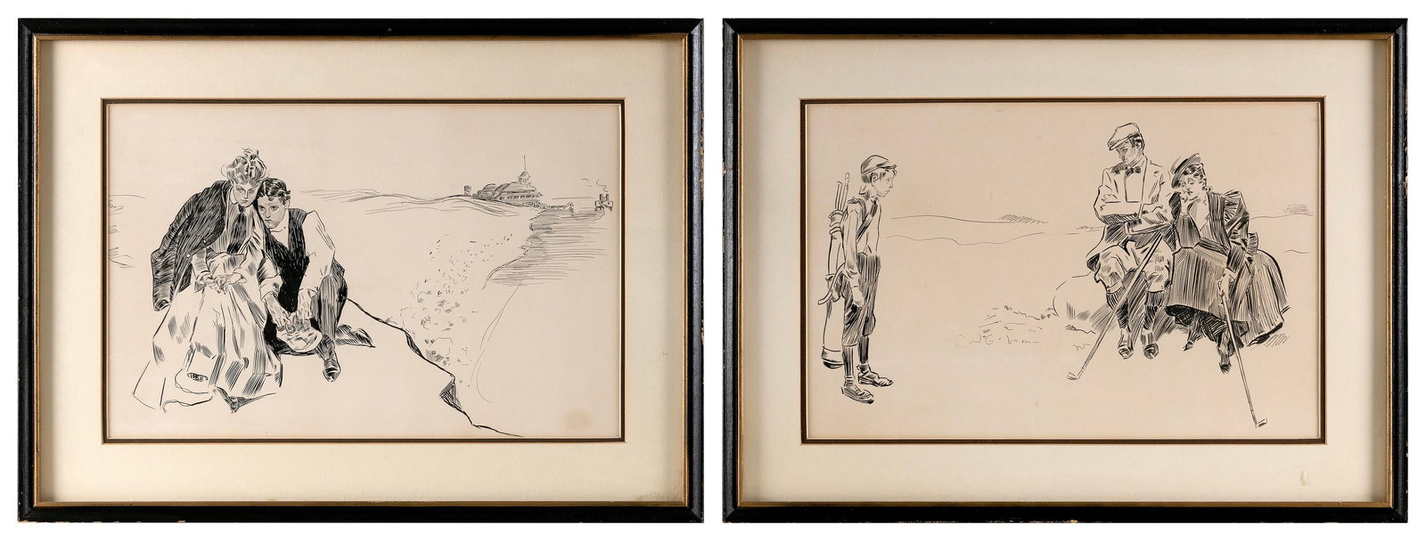 CHARLES GIBSON (New York/Maine/Massachusetts, 1867-1944), Two drawings: ìTired Golfersî (1 of 2)