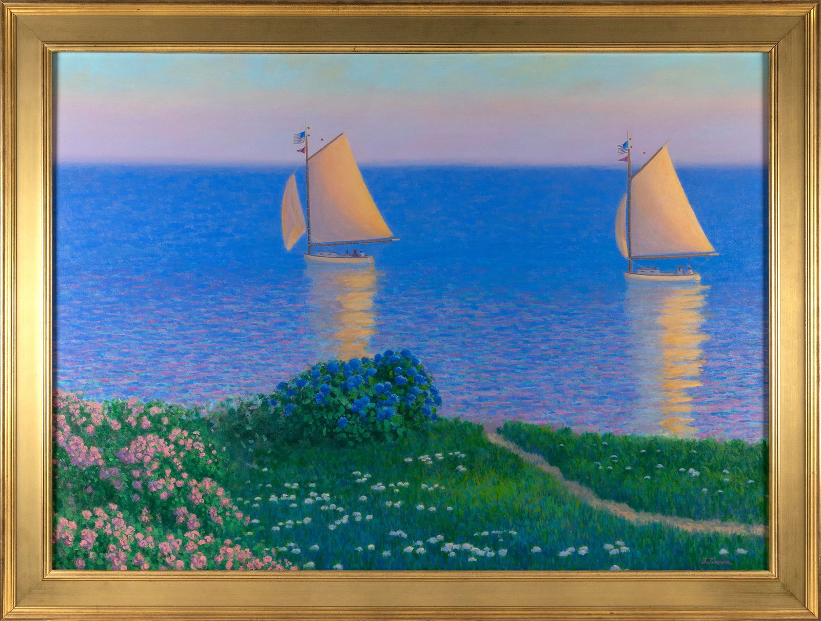 DOUGLAS W. TURNER (Massachusetts, 1941-), Two catboats offshore., Oil on canvas, 36î x 50î (1 of 2)